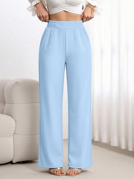 Y2K Streetwear High Waist Wide Leg Pants Women Elastic Waist Solid Color Trousers Trendy for Party Hangout Street Fashion