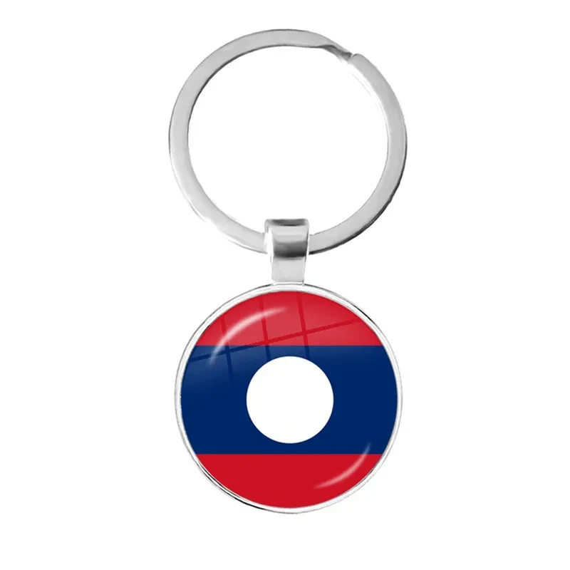 Malaysia, Laos, Denmark, Norway, Sweden, Slovakia Flag Keychain 25mm Glass Raised Round Keychain Gifts To Friends