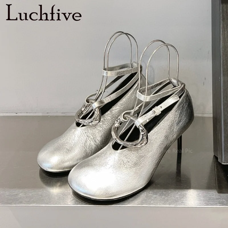 

2024 New Real Leather Thin High Heels Round Toe Pumps Brand Sexy Runway Ladies Shoes Wedding Shoes Summer Shoes Mujer