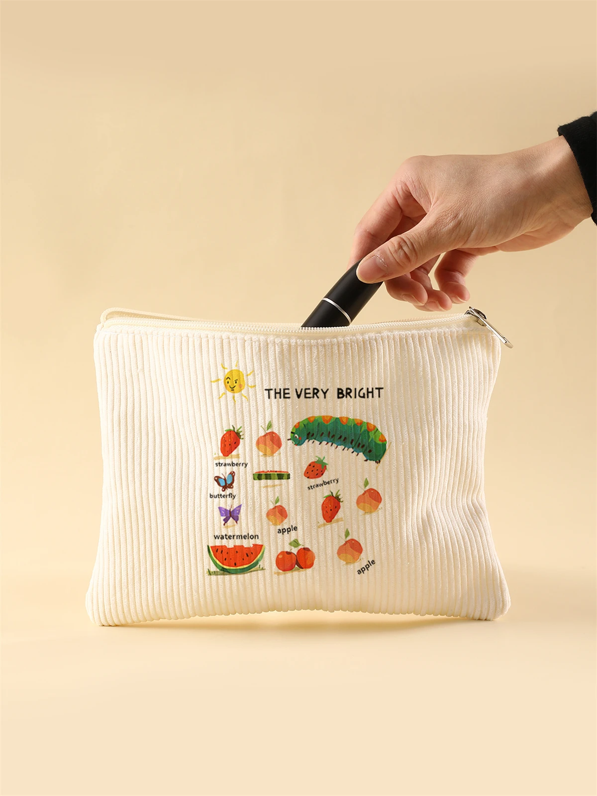 Women's Corduroy Travel Cosmetic Bag Portable Large Capacity Makeup Storage Organizer Zipper Clutch Purse Make up Bag