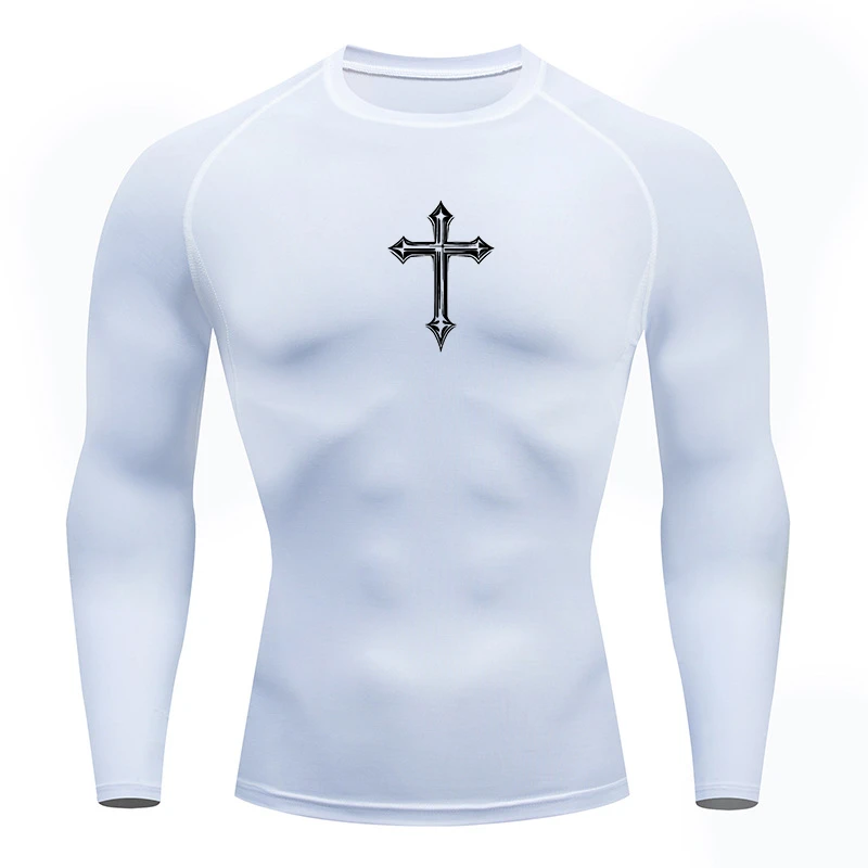 Sport T Shirt Running T Shirt Running T Shirts Fitness Clothes Compression T Shirt Men Undershirts Cross Print Compression Shirt for Men Christian Athletic Tees Tops Gym Workout Running Baselayers