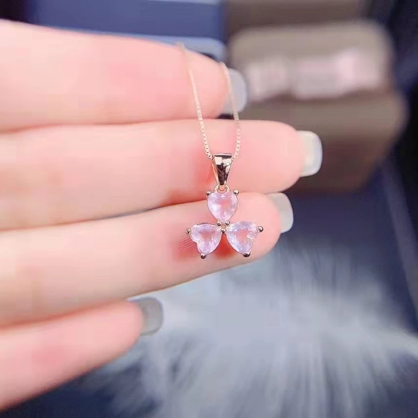 Fs 5Mm Natural Ross Quartz/Granato Lucky Clover Collana Con Ciondolo S925 Sterling Silver Fine Fashion Jewelry Per Le Donne Meibapj