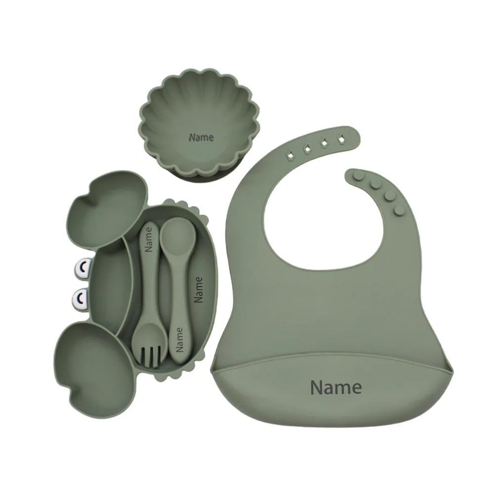 5-Piece Silicone Tableware Set with Free Name Engraving Creative Gifts Customized for Boys and Girls