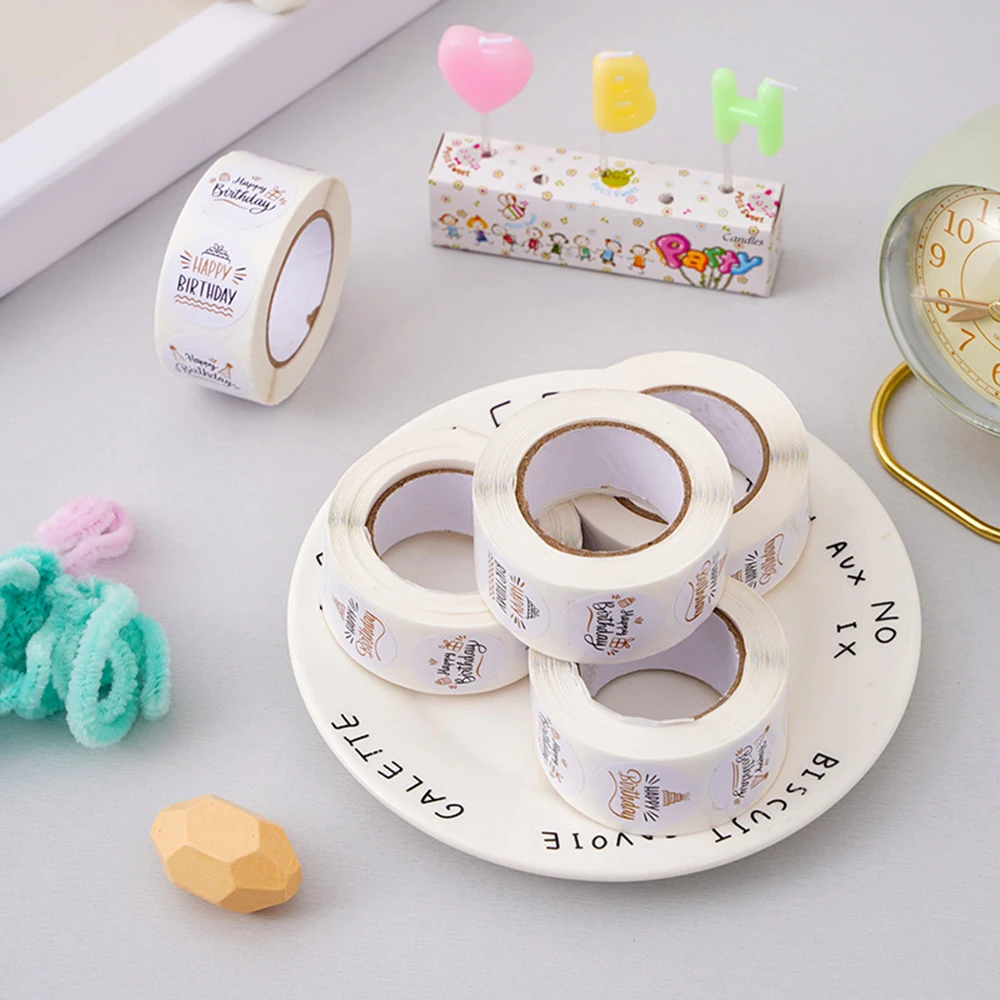 Rollo De Pegatinas De Feliz Cumpleaños, 500 Etiquetas Adhesivas Decorativas De 1 Pulgada Para Tarjetas De Sobre, Caja De Regalo De Magdalenas