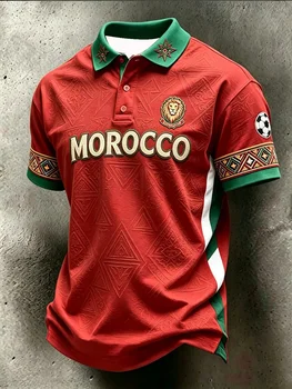 Maglia Polo da Calcio Modello 2026 Marocco - Stampa 3D - Comoda e Traspirante - Adatta sia per Uomini che per Donne