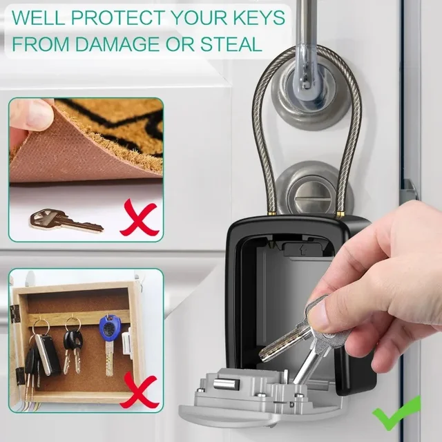 4 Digit Code Box Free Installation Outdoor Password Key Box Extended Locking Hook Steel Wire Hanging Key Storage Waterproof Key 3