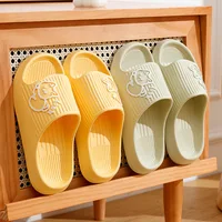 Cute Cartoon Kitten Women's Summer Slippers Indoor Bathroom Cloudy Soft Sole Non-slip Leisure Comfort Couple Home Shoes - Image 2