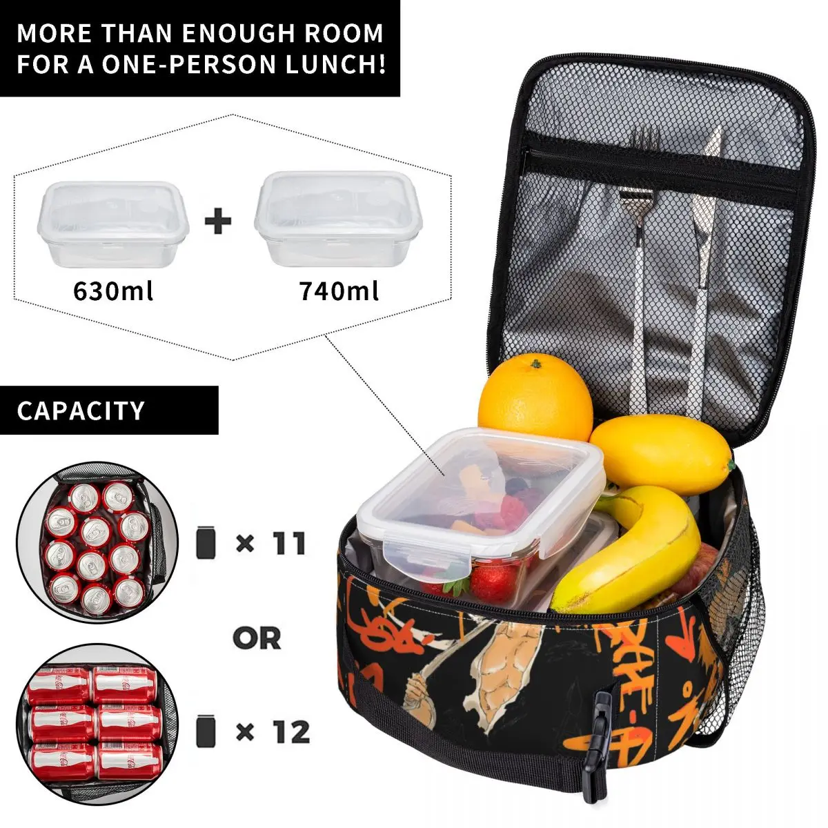 Bleach Ichigo Kurosaki Insulated Lunch Bags Cooler Bag Reusable Anime High Capacity Tote Lunch Box for Men Women Beach Picnic