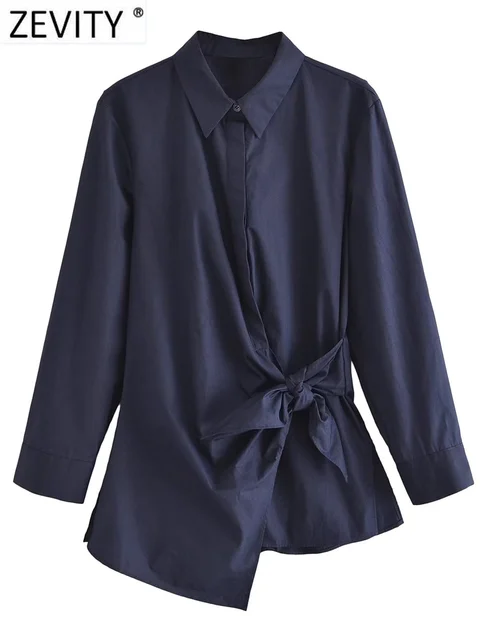 Zevity New Women Fashion Solid Color Side Bow Tied Poplin