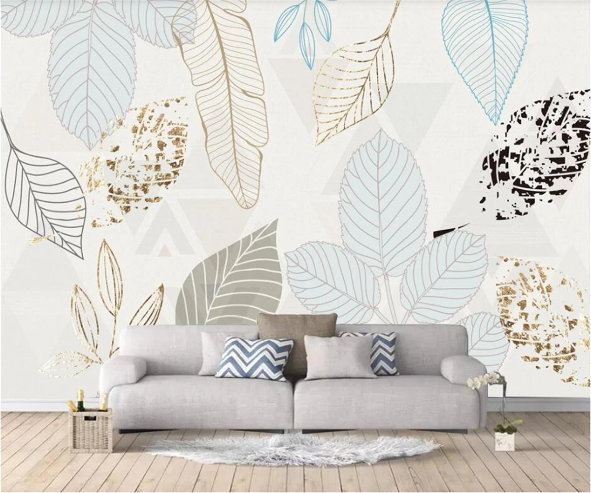 カスタムメイドの壁紙3dモダンでシンプルな手描きの葉抽象的なレトロな屋内背景壁の紙の家の装飾 Hd Wallpaper 3d Hd Wallpaperwallpaper For Walls Aliexpress
