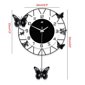 20inch Large Round Butterfly Wall-mounted Clock Creative Iron Craft  Modern Metal Quartz Clock Home Living Room Decor 5