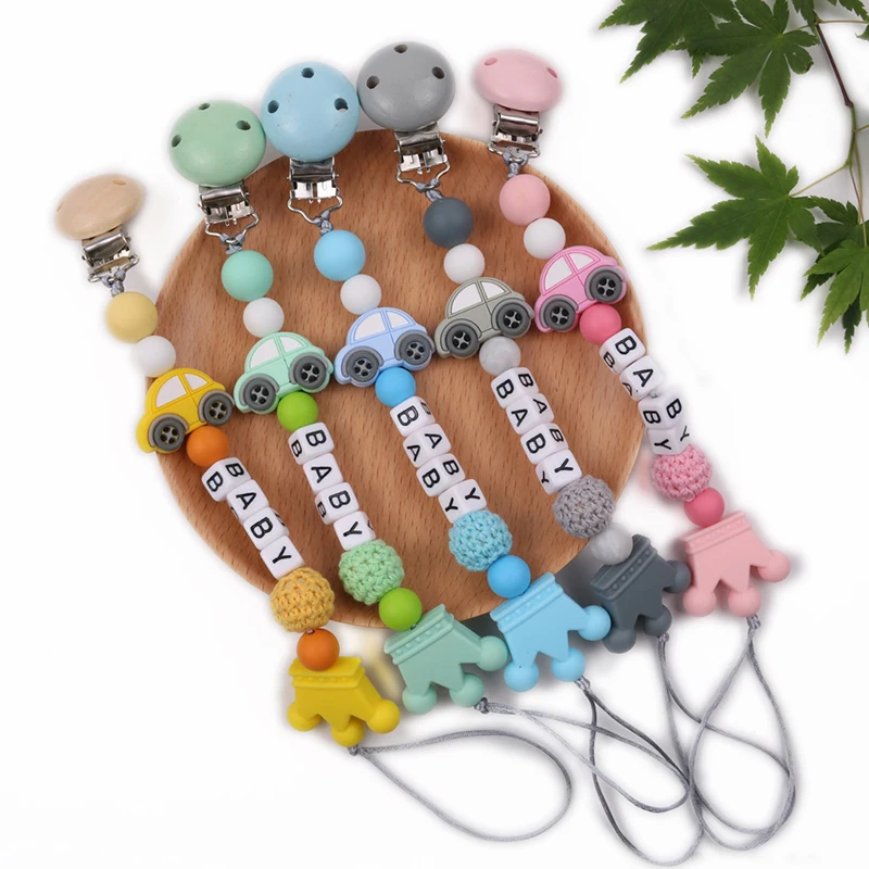 

Personalized Silicone Pacifier Strap With Clip Keeps Pacifiers Baby Girl Silicone Toy Crown Bear Car Baby Birthday Shower Gift
