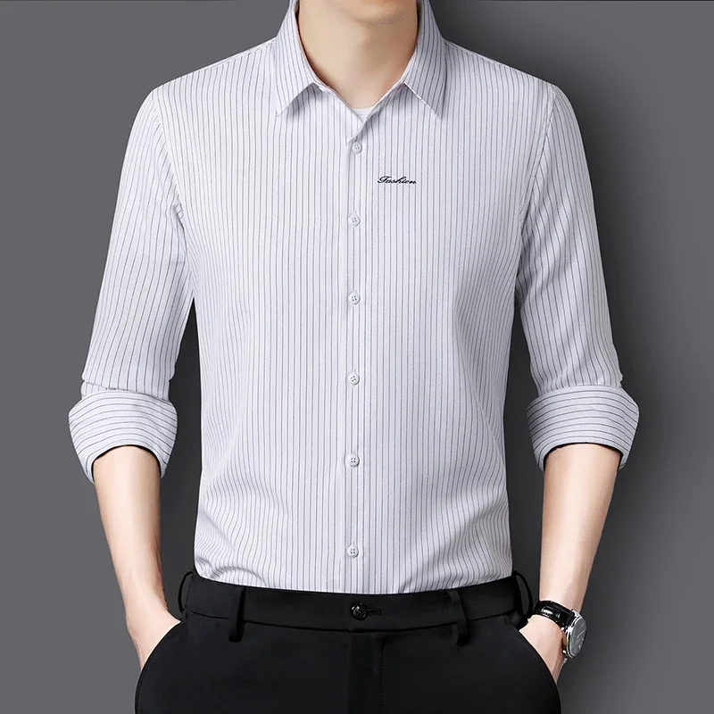Casual Work Men's Striped Shirt Long Sleeved New Arrivals Slim Fitting Business Coat Male Trend Brand Formal Dropship Top