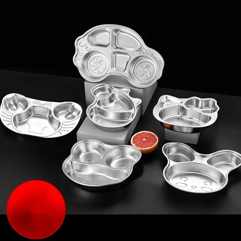 Stainless Steel Children's Dinner Plate Cartoon Lunch Box Baby Creative Fast Food Plate Kindergarten Split Rice Lunch Box