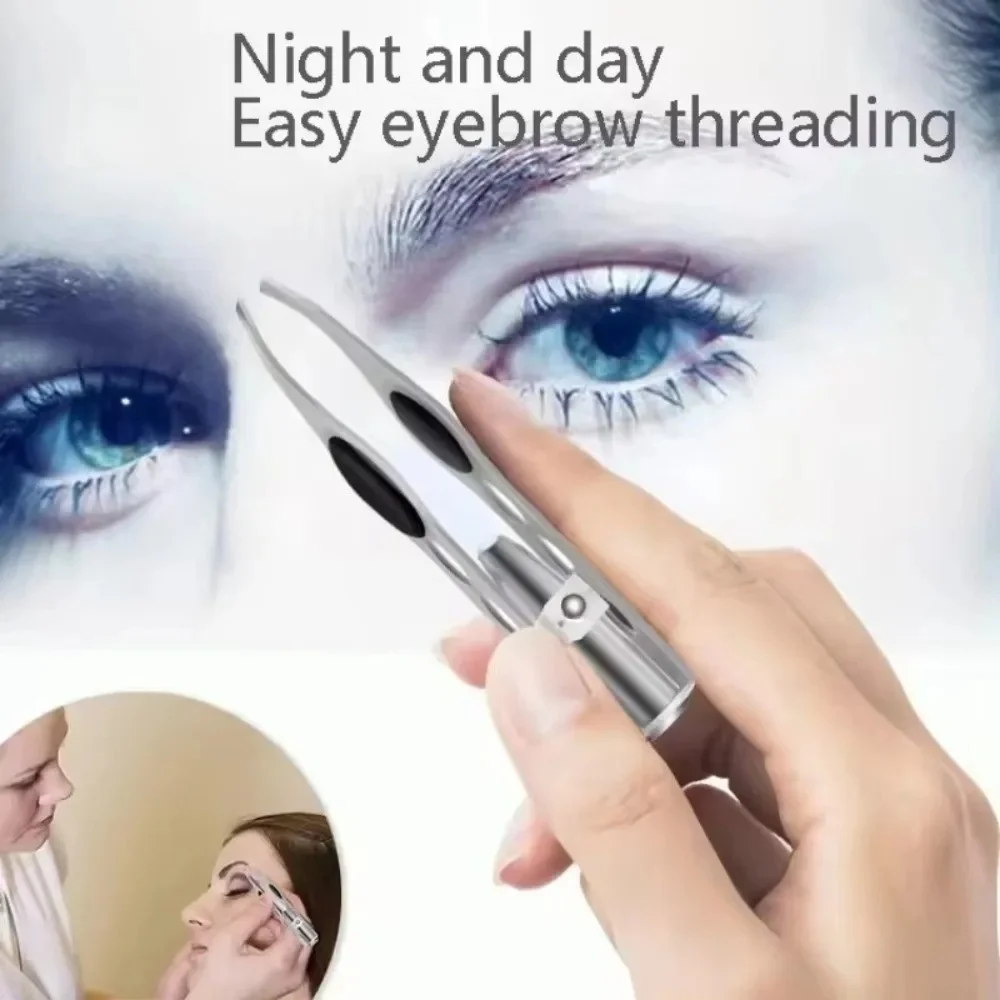1개 휴대용 스테인리스 핀셋 버튼 스마트 디자인 눈썹 정리 헤어 제거 핀셋 LED 조명 메이크업 도구
