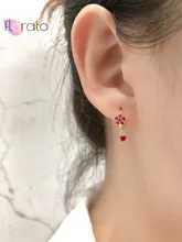 

925 Sterling Silver Ear Needle Gold Rose Red Colorful Flower Drop Earring Piercing Hoop Earring Jewelry Gift Wedding Loop Circle