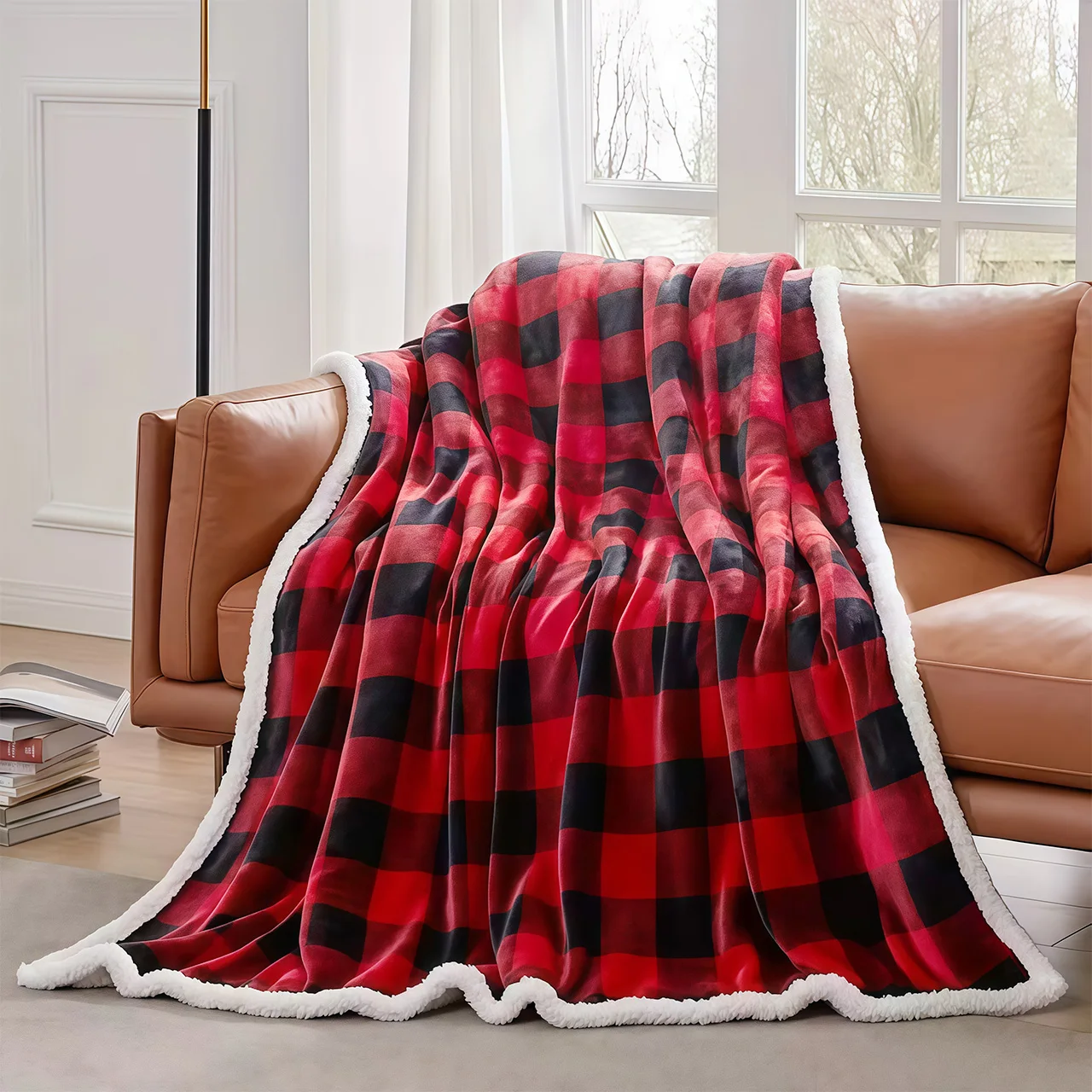 Sherpa Fleece Buffalo Plaid Blanket 5
