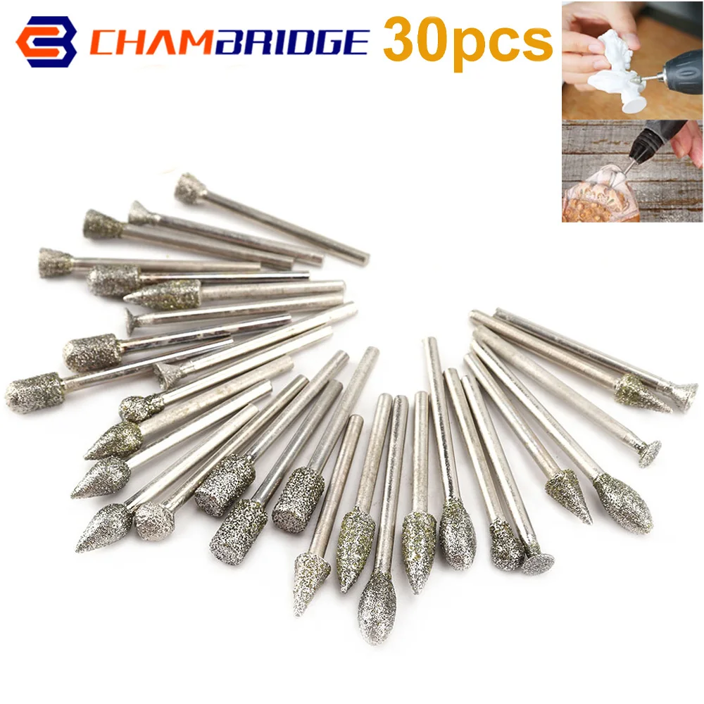 30 pcs3x6mm Diamant Grat Set Forms chl eifer Rotations werkzeug Feile für Dremel Metall Holz schnitzerei Schleifen Gravur Cuttin Körnung 60