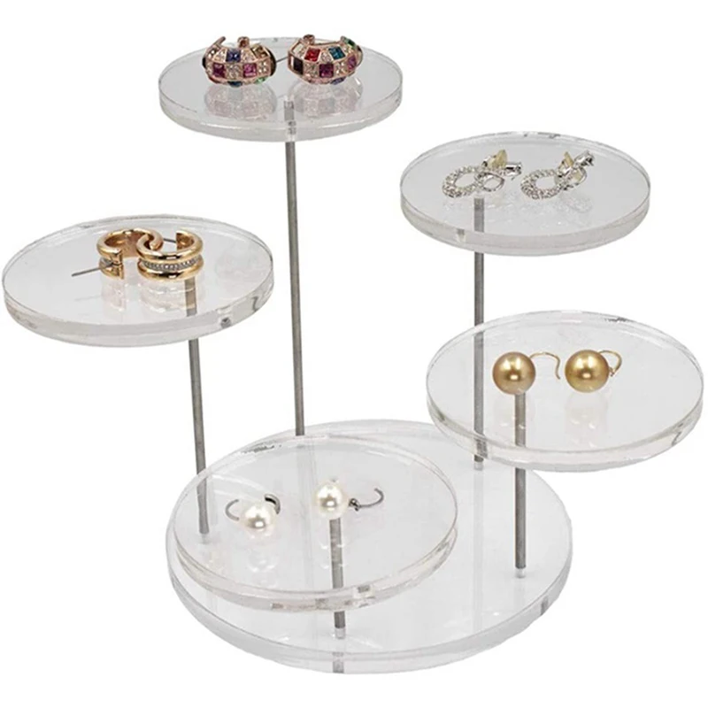 Acrylic Jewelry Display Stand 5 Layers of Circular Rotation Ring Necklace Bracelet Earrings Watch Showcase Shelf for Jeweler