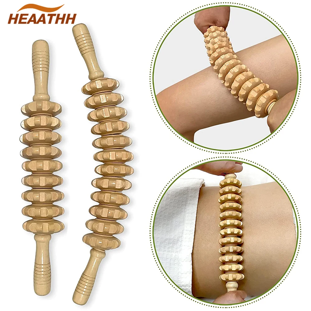 Curved Wooden Therapy Massage Roller Stick Lymphatic Drainage, Handheld