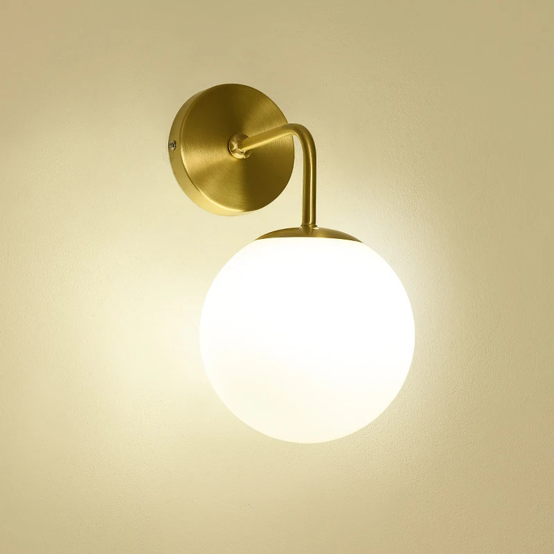 Wall lamp Nordic Golden Wall Lights With Milky/Clear Special Glass Round Ball Bedside Wall Lights In Bedroom