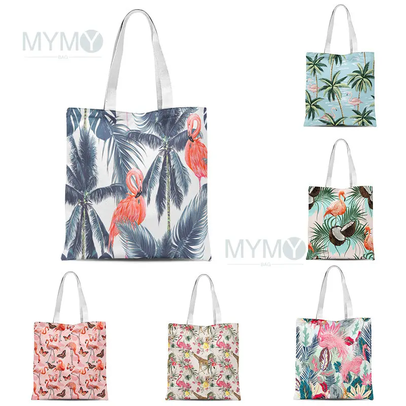 

Flamingo Flower Shoulder Bag Travel Beauty Organizer Bag Tropical Plants Cosmetic Case for Girl Women Portable Storage Supplies