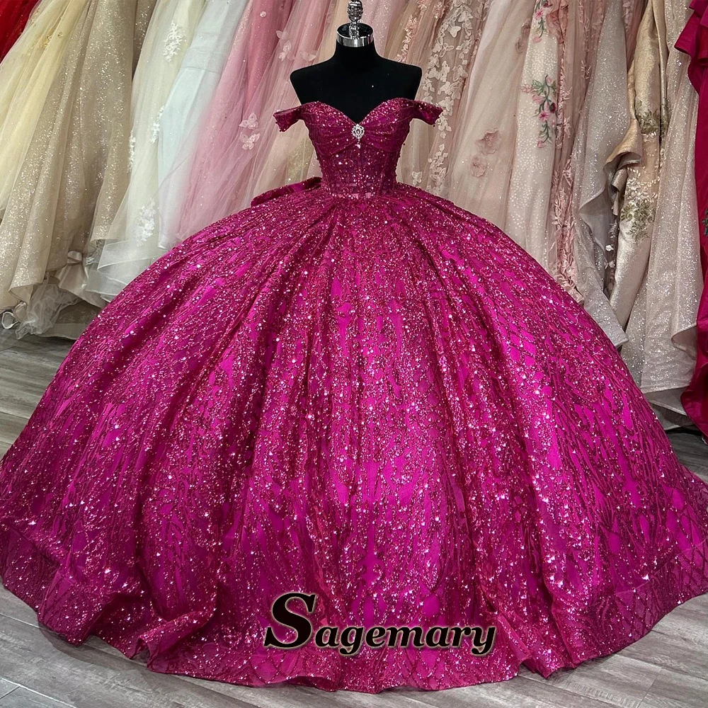 Party Dress Quinceanera Dresses Sagemary Sparkly Ball Gown Quinceanera Dresses for Girls Lace Up Off the Shoulder Vestidos De 15 Quinceanera Morado Customised