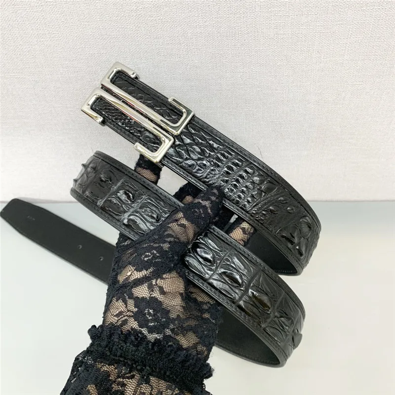 

Authentic Real True Crocodile Skin Staineless Steel Buckle Men's Waist Belts Exotic Genuine Alligator Leather Male Black Straps