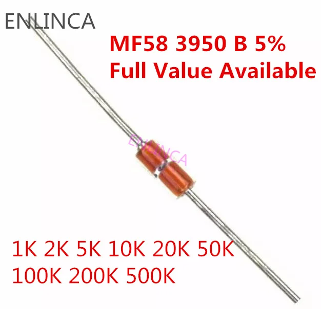 Комплект 10 значений, 10 значений * 10 = 100 шт., терморезистор NTC MF58 1K 2K 5K 10K 20K 50K 100K 200K 500K 1M 5% 3950B ohm R, датчик термистора (art.: 7aa511290) - 7aa511290