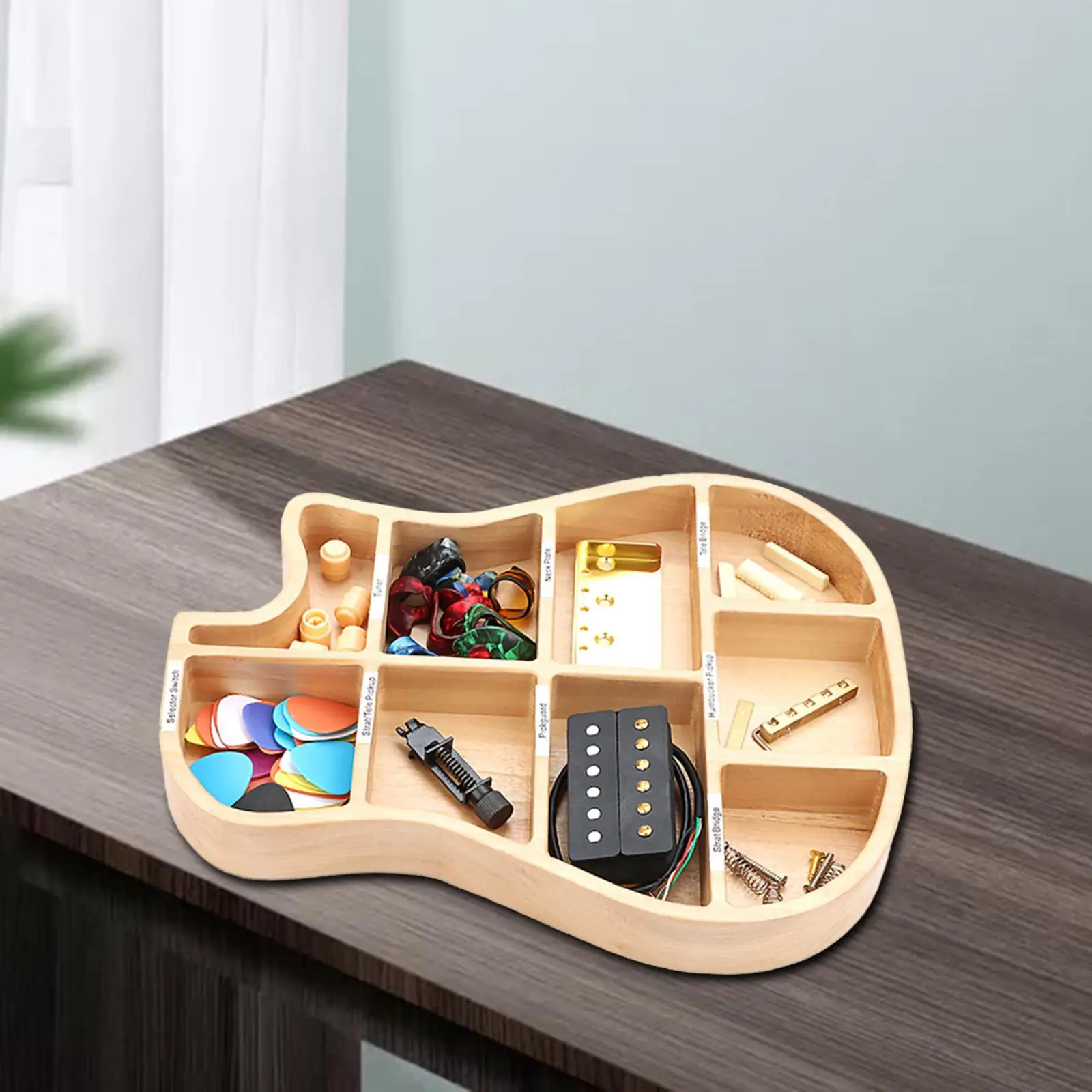 

Деревянные гитарные медиаторы, диагональ 9 отделений для гитаристов, подарок для музыкантов, Многофункциональная подставка в форме гитары