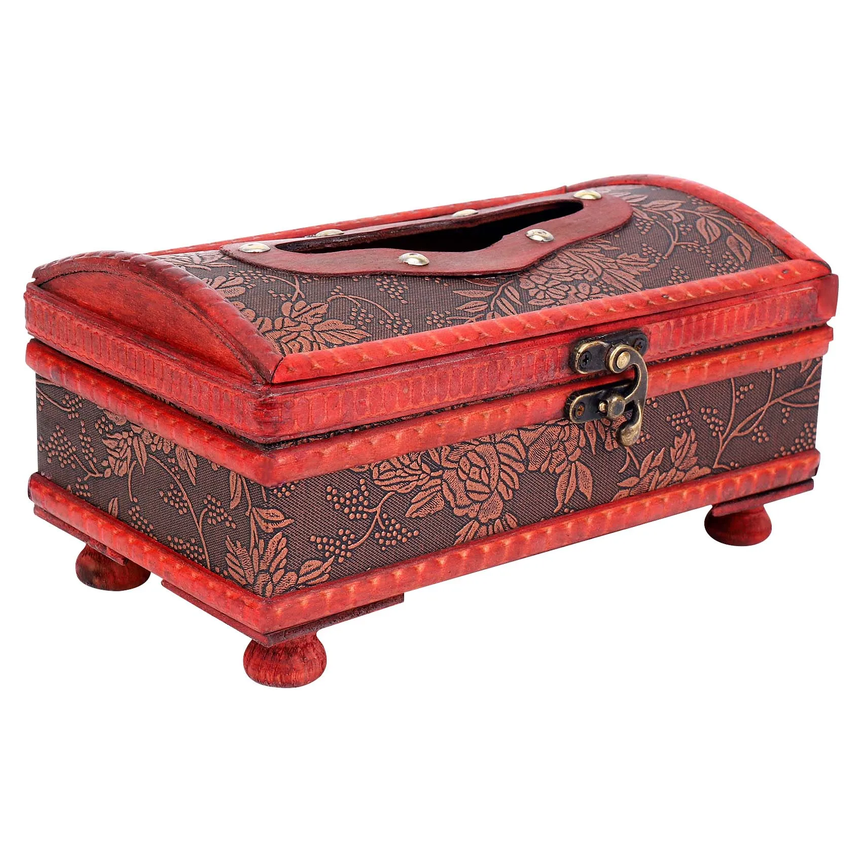 Retro Vintage Copper Ring Pattern Wooden Paper Tissue Box Holder Decor