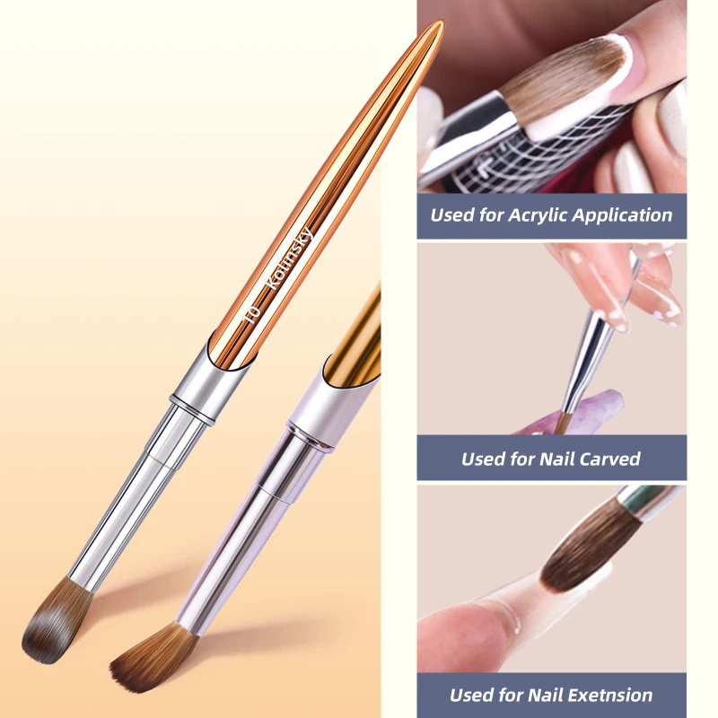 100% Pure Kolinsky Acrylic Nail Brush Oval Crimped Gold Handle Professional Salon Quality for Acrylic Powder Size 2-18# 3