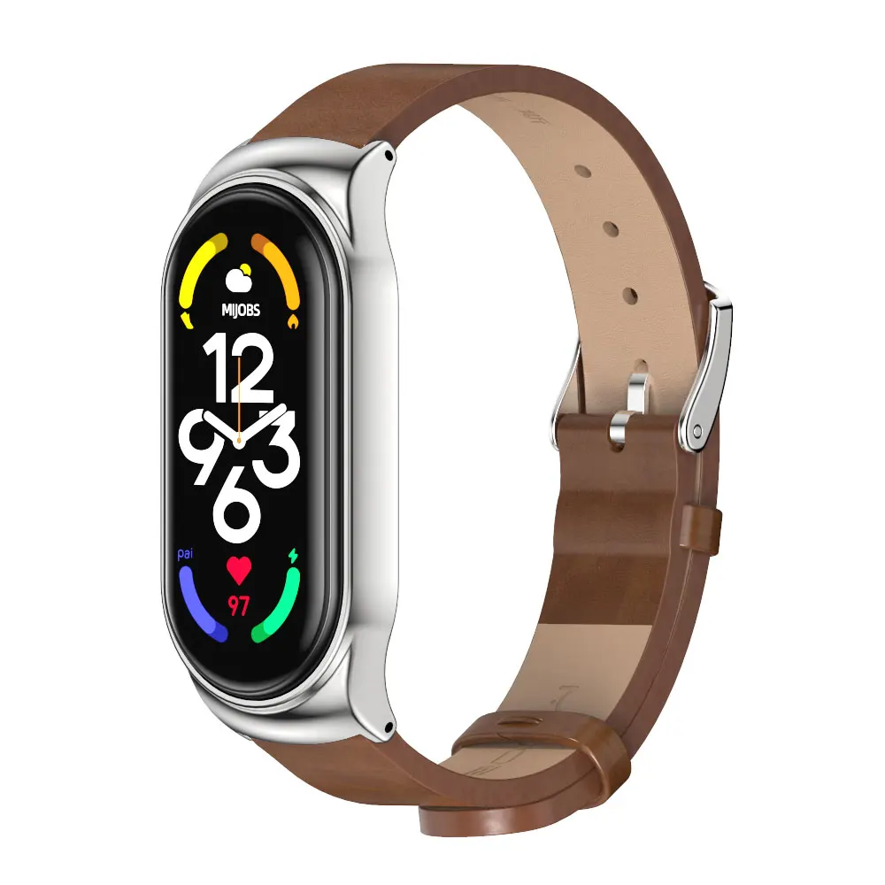 Straps for Mi Band 9 8 7 6 5 4 3 Leather Bracelet on Mi band 8 Correa Band 7 Strap Metal Wristbands Miband6 For Xiaomi Xiomi for watch strap fitness tracker strap smart bracelet strap leather watchband metal watchband