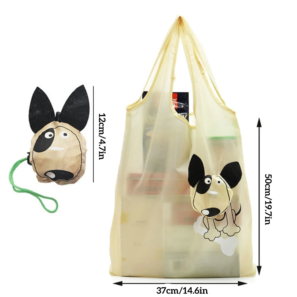 Description Picture 2 of itemFoldable Shopping Bag Reusable Travel Grocery Bag Eco-Friendly One Shoulder Handbag for Travel Cartoon Puppy Storage Tote Bag