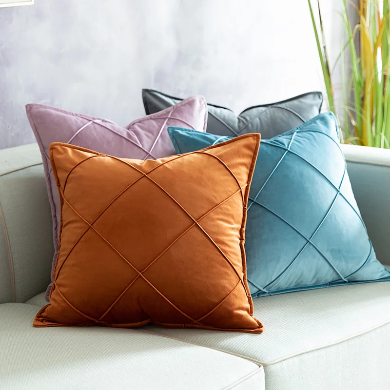 

High Quality Solid Color Plaid Cushion Cover Modern Light Luxury Plain Pillow Cover Decorative Soft Velvet Home Dector Pillows