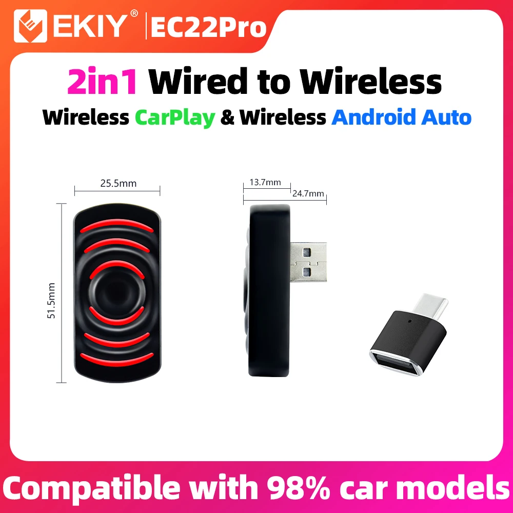 EKIY 무선 CarPlay 동글 무선 안드로이드 자동 어댑터 AI 스마트 박스..