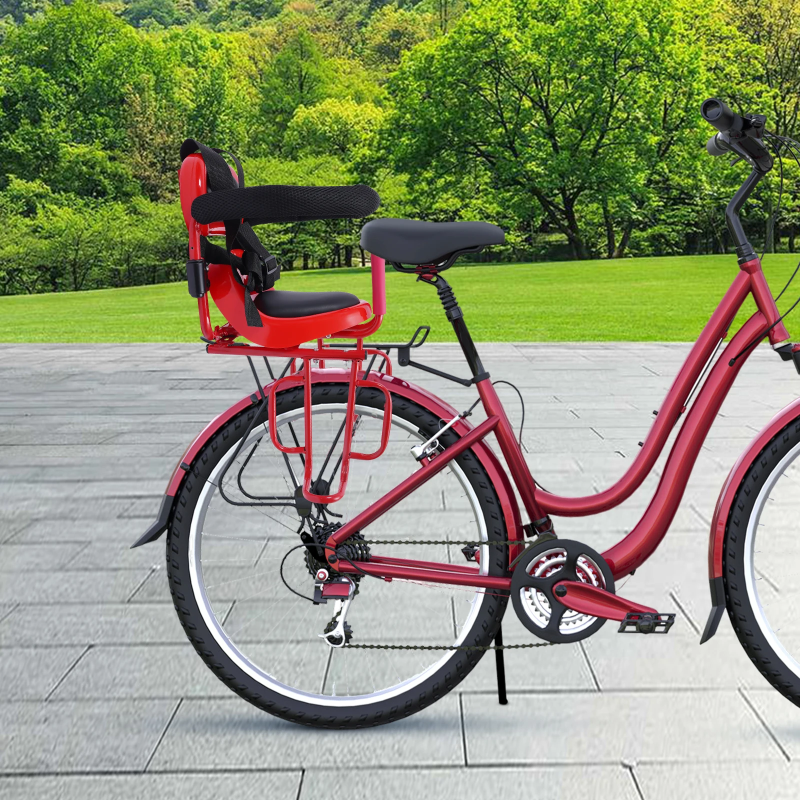 Rear Child Bike Seat Suitable for Children Rear Kids Bicycle Saddle Seat Attachment for Adult Bike with Seat Cushion Red/Blue