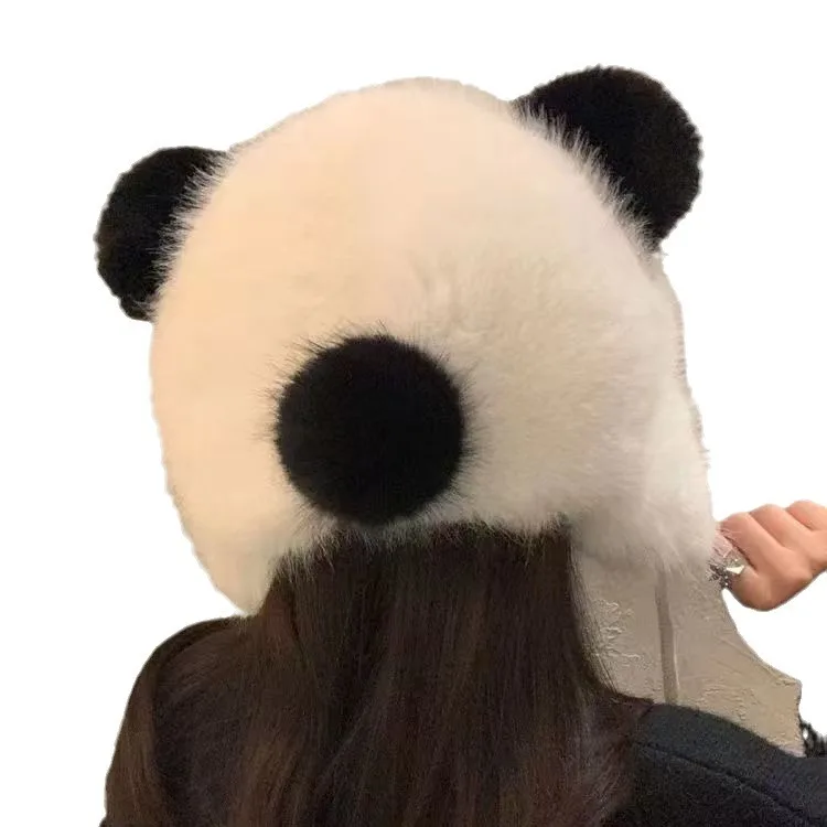 Cute Plush Animal Panda Cartoon Fuzzy Beanie Hat Winter Adult Women's Men's Costume Warm Fluffy Cosplay Girls Cap