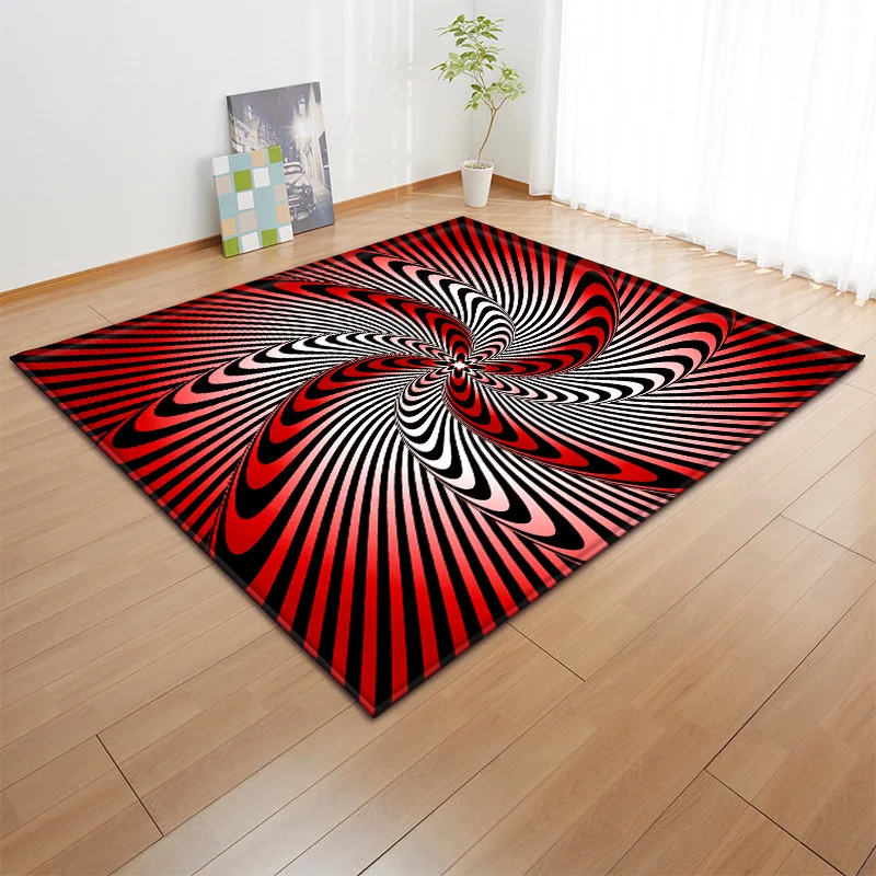 Abstract Visual Black and White Art Pattern Printed Felt Carpet Living Room Entrance Decorative Carpet Bedroom Floor Mat