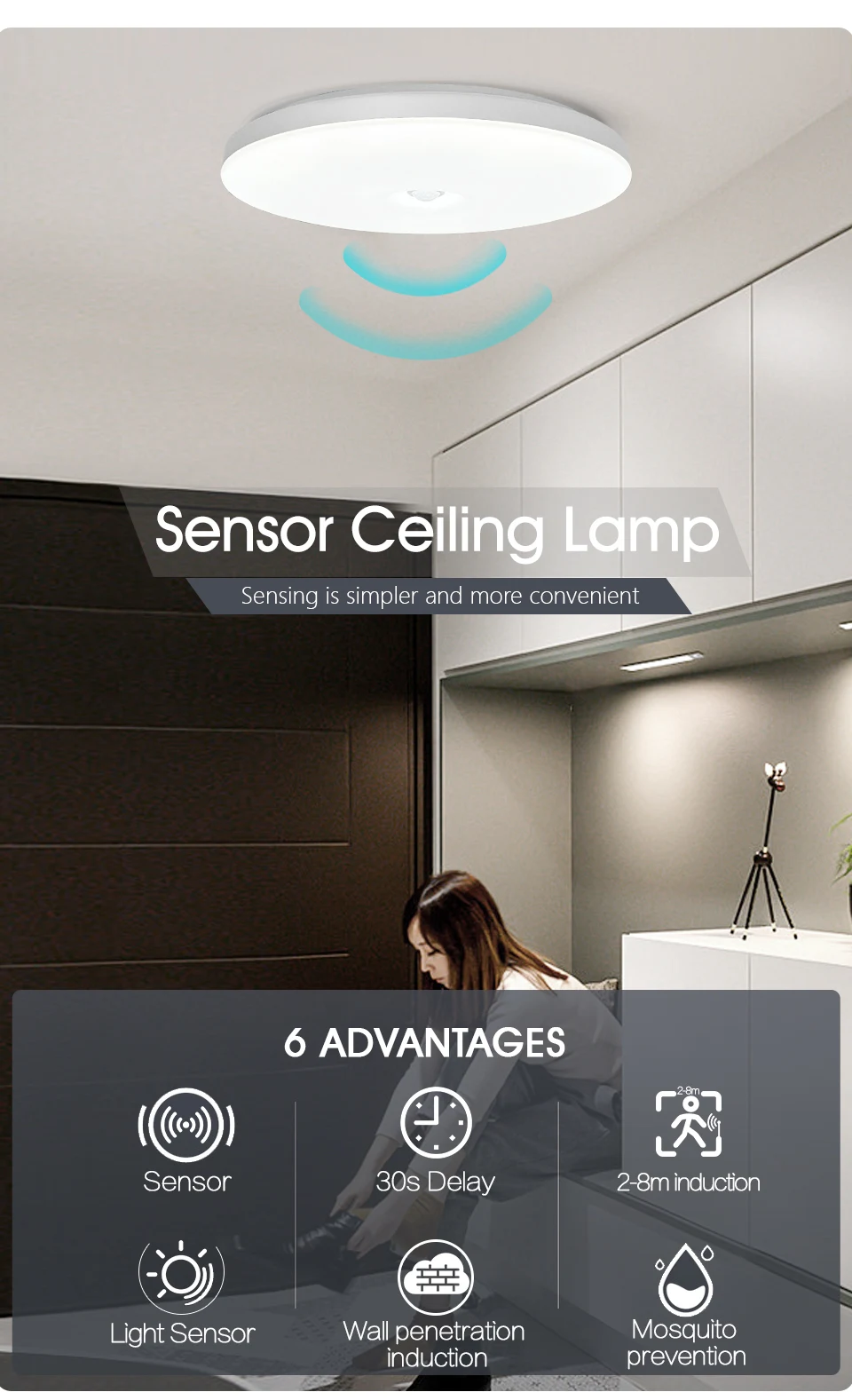 Description Picture 2 of itemPIR Motion Sensor Light 8W 16W AC220-240V Round Modern LED Ceiling Lights For Corridor Staircase Lights Staircase Entrance