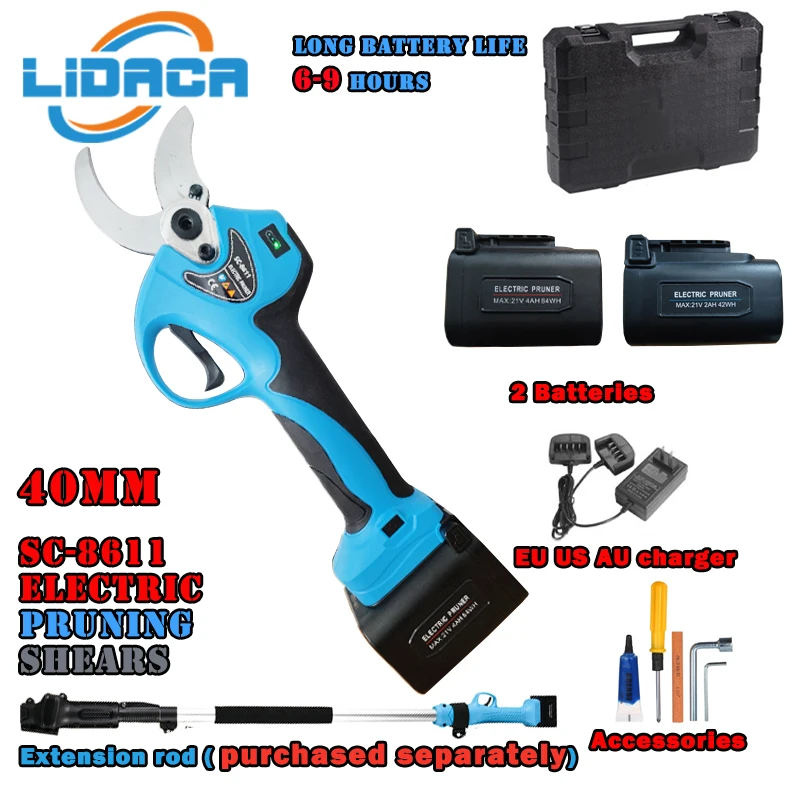 21V 40mm Cordless Pruner Lithium-ion Pruning Shear Efficient scissors Bonsai Electric Tree Branches garden tools SC-8611/8611A 6
