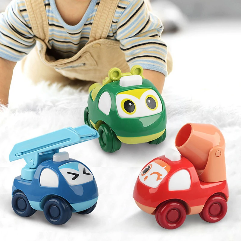 

1PC Baby Cartoon Toy Car Mini Press Go Vehicles Inertia Pull Back Cars Montessori Early Education Crawling Toy For Toddlers Boys