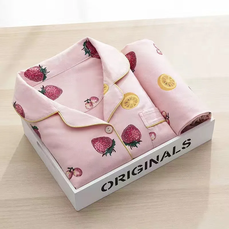 Pajama Sets Cotton Pyjamas Autumn Lapel Cardigan Long Pijama Cartoon Home Service 2-piece Set 2022pajamas for Women Kawaii Pajama Sleepwear victoria secret pajamas Pajama Sets