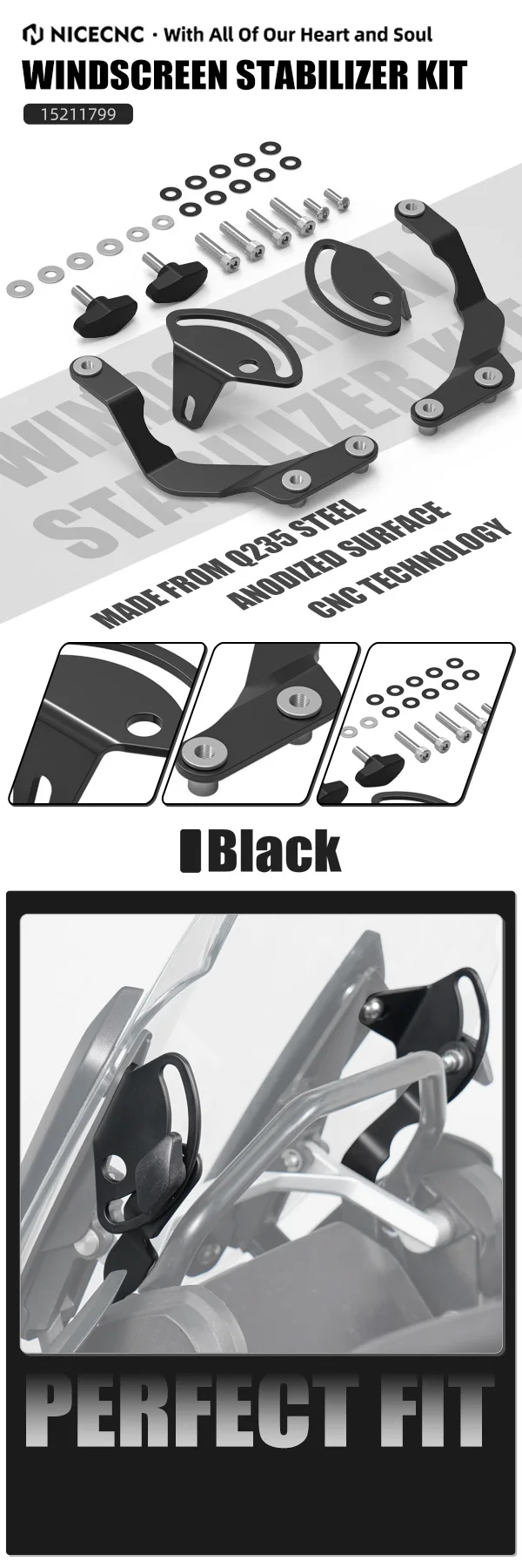 Für BMW R1200GS ADV R1250GS Adventure Windschutzscheiben-Stabilisator Stahl Anti-Bobble Windschutzscheiben-Halterungen für BMW R1200 R1250 GS GSA – Detail 1