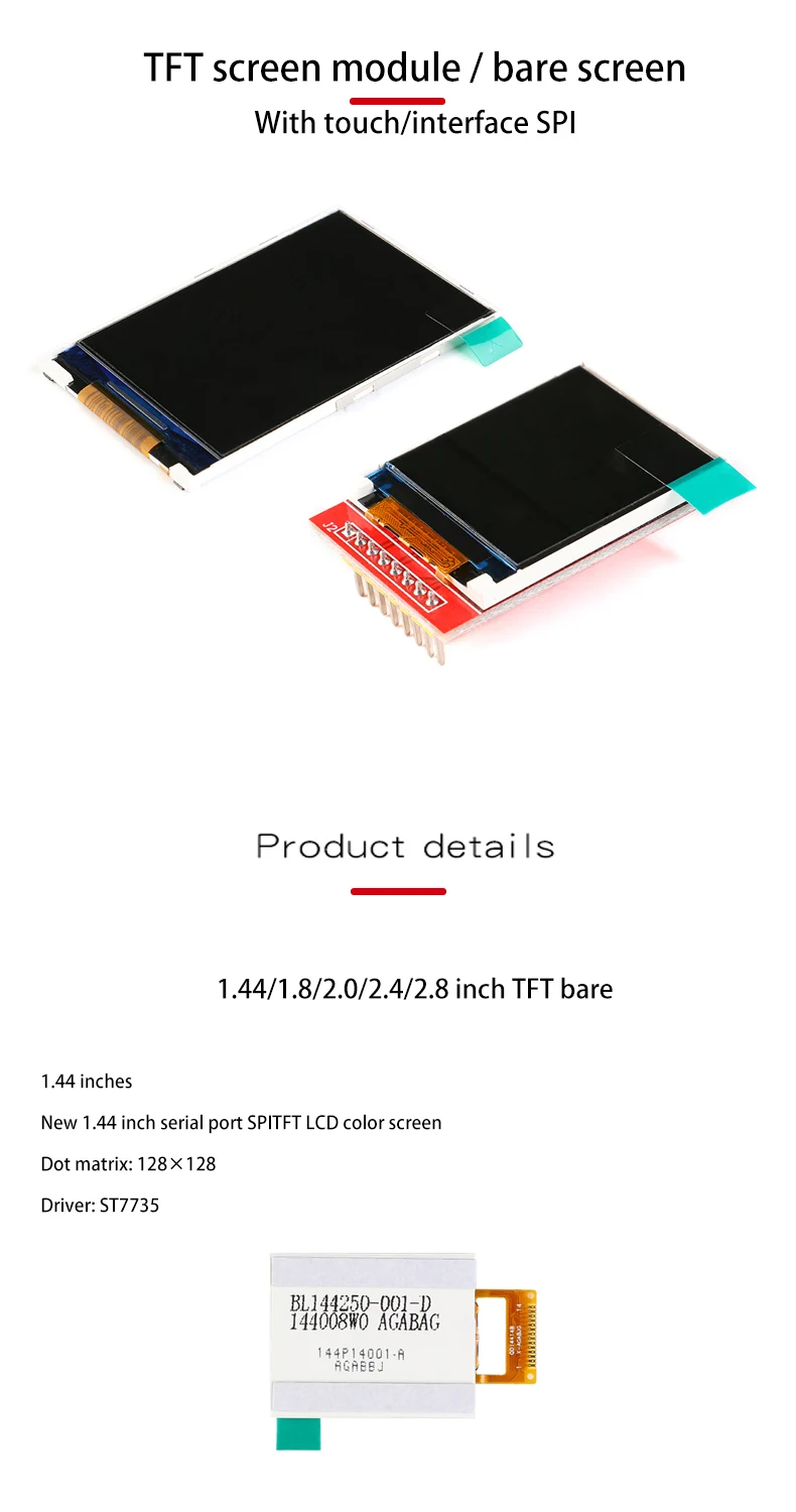 TFT Display / 2.0/2.2/2.4/2.8/4.0/3.2/3.5 1.44/1.8 Inch IPS7p SPI HD 65 K ST7735TFTColorLCD Module Driver IC 80*160For Arduino