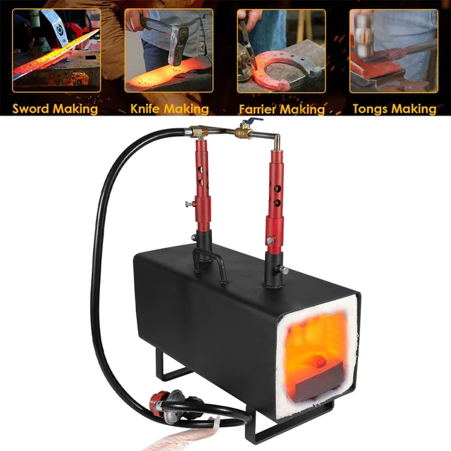 Propane Gas Forge Double Burner Blacksmithing Forge Large Capacity Square  Propane Burner Forge for Farrier Knife