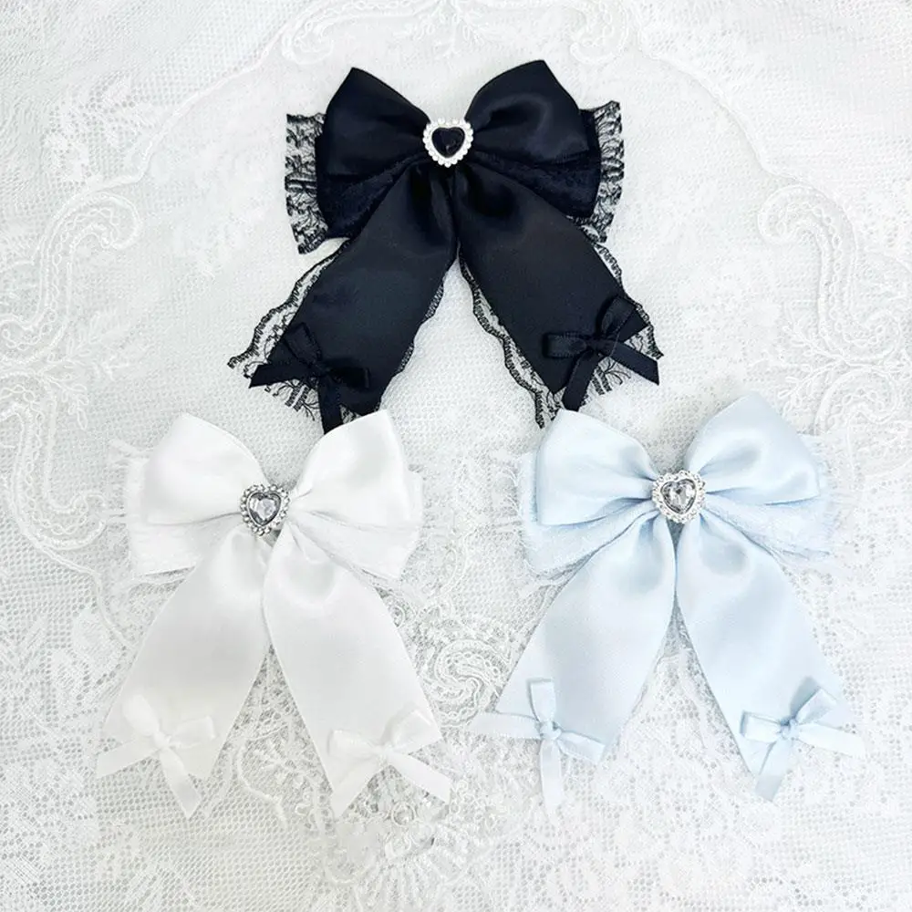 1PC Gothic Lolita Style Hair Clip Black Lace Ribbon Bow Hair Clips For Girls Harajuku Y2K Bow Clips Fashionable Hair Accessories