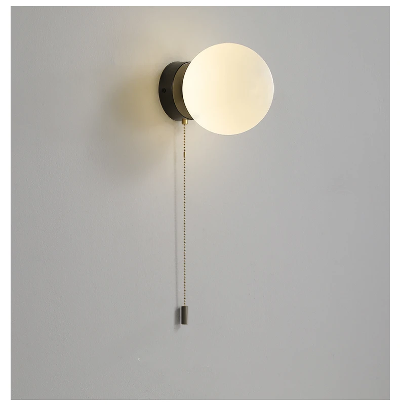 Description Picture 5 of itemMilky White Glass Ball Wall Lamp Led Bedside Lights with Switch Living Room Dining Room Aisle Sconce Indoor Home Decor Lighting