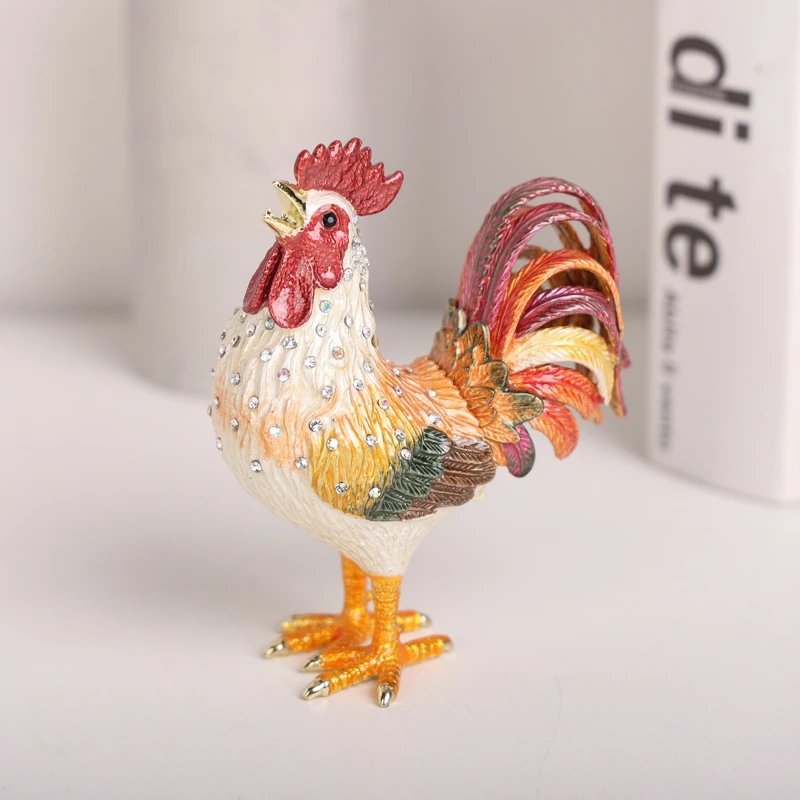 

Enamel Craft Alloy Jewelry Box Lucky Zodiac Rooster Home Decoration Metal Gift