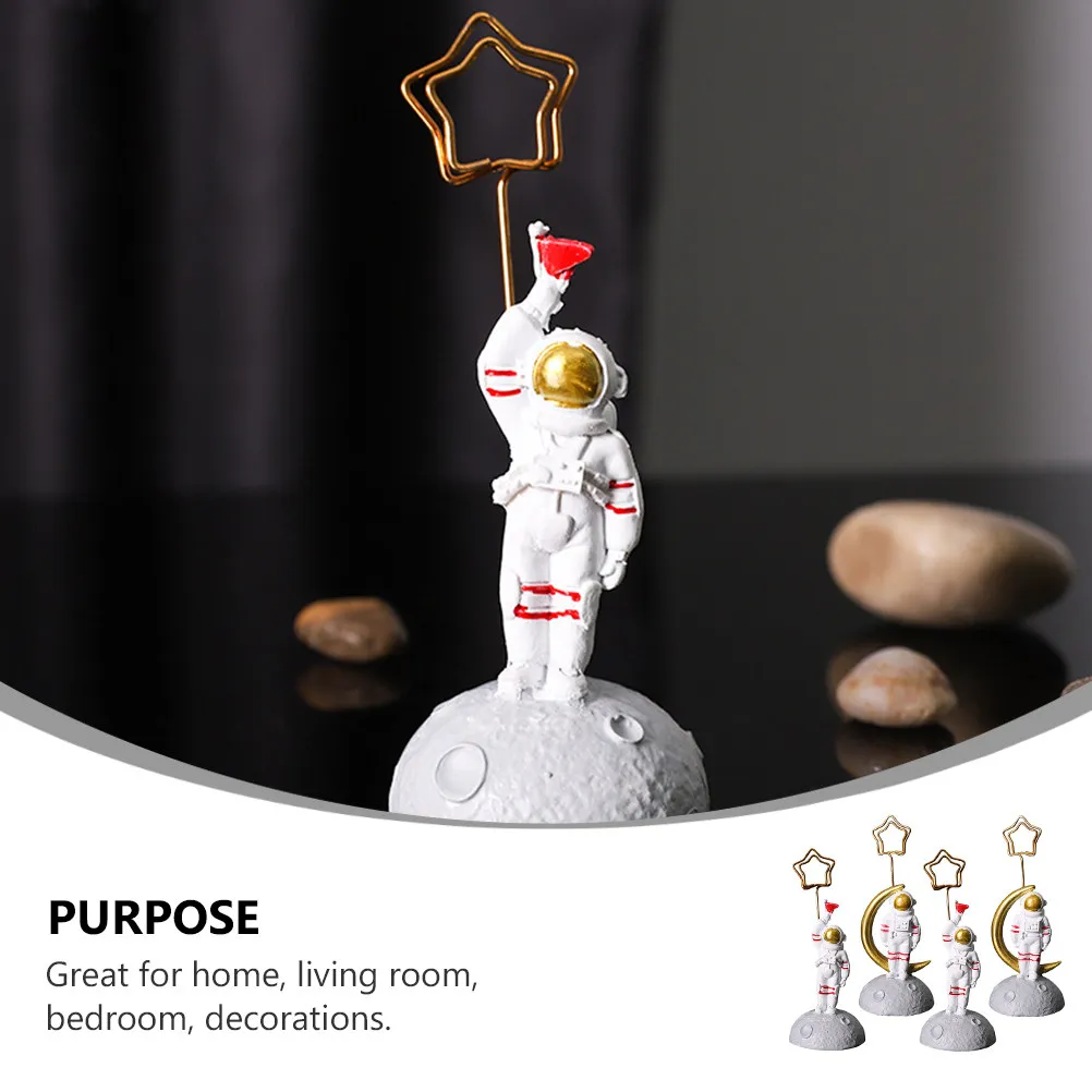 4Pcs 우주인 모양 장식품 사진 폴더 데스크탑 장식 훌륭한 솜씨 명함 홀더 메모 클립